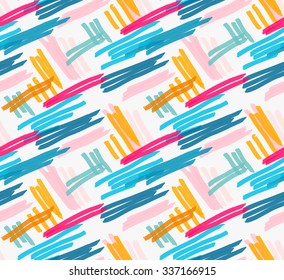 Marker drawn blue and pink diagonal hatches.Hand drawn with marker seamless background.Modern hipster style design.