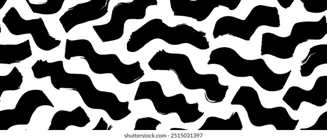 Padrão sem costura de linhas onduladas em negrito desenhadas pelo marcador. Resumo moderno geométrico curvo ondulado fundo ornamento. Design de banner sem costura de linhas de rabiscar. Formas geométricas primitivas, traçados simples com pincel.