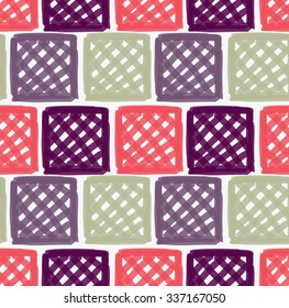 Marker drawn checkered squares.Hand drawn with marker seamless background.Modern hipster style design.