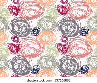 Marker drawn earth colored scribbled circles.Hand drawn with marker seamless background.Modern hipster style design.