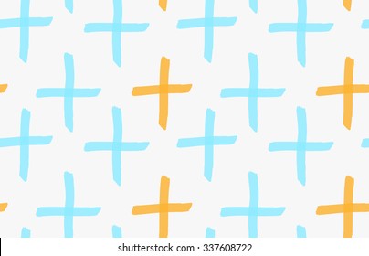 Marker drawn orange and blue crosses.Hand drawn with marker seamless background.Modern hipster style design.