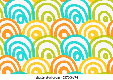 Marker drawn orange blue green arcs.Hand drawn with marker seamless background.Modern hipster style design.