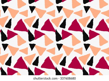 Marker drawn orange red and black triangles.Hand drawn with marker seamless background.Modern hipster style design.
