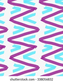 Marker drawn purple zigzag and blue corners.Hand drawn with marker seamless background.Modern hipster style design.