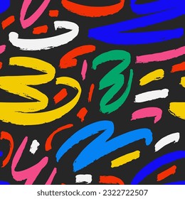 Marker drawn scribble abstract seamless pattern. Childish drawing. Hand draws calligraphy swirls for background. Curly brush strokes, marker scrawls as graphic design wallpaper.