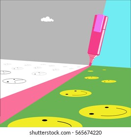 A marker draws a dividing line.Vector illustration.