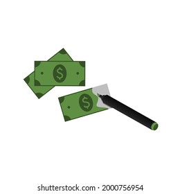 El marcador cuesta un dólar. Concepto: falsificación, delito. Ilustración vectorial, diseño mínimo de color plano, aislado en fondo blanco, eps 10.