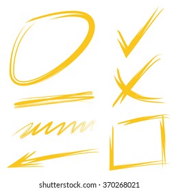 marker elements, check marks, underlines, arrow