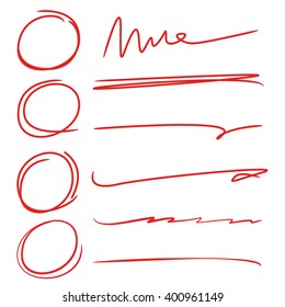 Marker Elements, Hand Drawn Circle, Underline, Brush Line Set