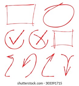 marker elements, red circle, border, arrow and check mark