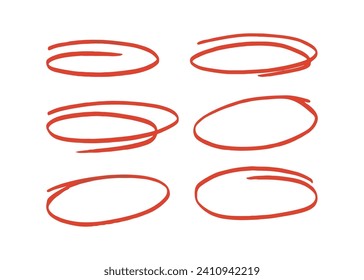 Marker ellipses set. Circle and highlight. Round hand drawn elements.