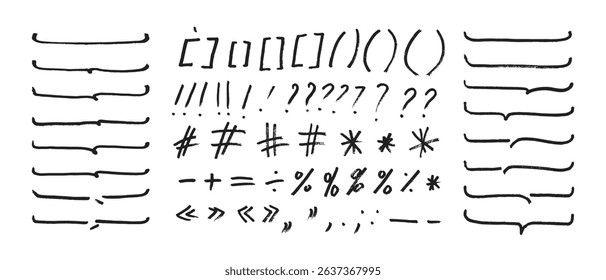 Marker felt pen or crayon doodle text frames, direction arrows and text marks emphasis scribbles collection. Headline doodle underline hand drawn set.