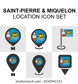 Marker en vlag iconen voor het Franse grondgebied van Saint Pierre en Miquelon.