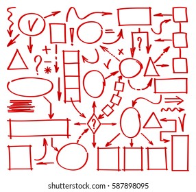 Marker Hand Drawn Chart. Mind Map Doodle Elements. Elements Drawn Marker For Structure And Management. Vector Illustration Of Figures Painted Marker