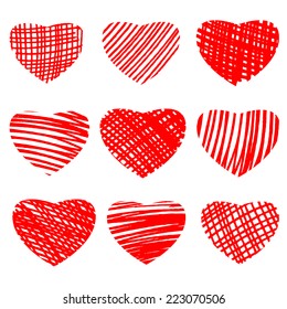 Marker hand drawn hearts. Vector illustration 