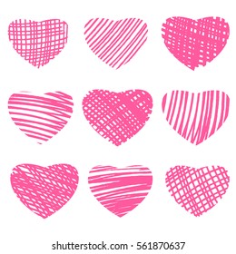 Marker hand drawn hearts. Vector illustration for your design