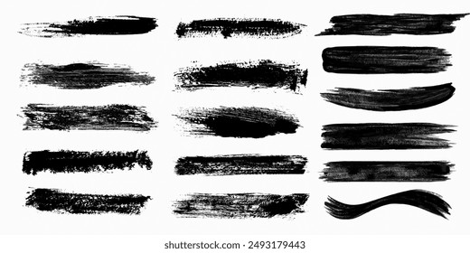 Marker hand-drawn line border set and scribble design elements. Lines hand drawn paint brush stroke. Vector set isolated on white. Hand drawn scribble. Black ink brush art