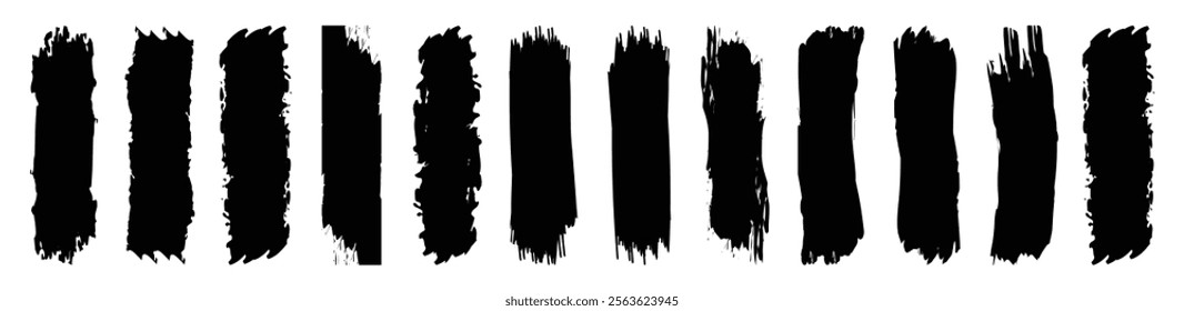 Marker hand-drawn line border set and scribble design elements. Lines hand drawn paint brush stroke. Black ink brush art. Hand drawn scribble. Painted rectangles collection. Grunge long text boxes