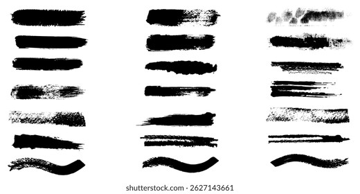 Marker hand-drawn line border set and scribble design elements. Lines hand drawn paint brush stroke. Vector set isolated on white. Hand drawn scribble. Black ink brush art. Eps 10.