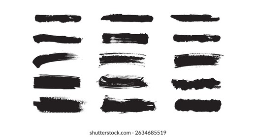 Marker hand-drawn line border set and scribble design elements. Lines hand drawn paint brush stroke. Vector set isolated on white. Hand drawn scribble. Black ink brush 