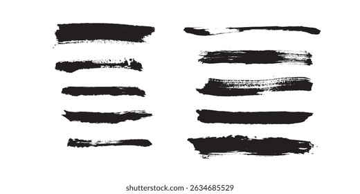 Elementos de design de rabisco e conjunto de bordas de linha desenhadas à mão do marcador. Traçado de pincel de pintura desenhado à mão de linhas. Vetor isolado no branco. Rabisco desenhado à mão. Pincel de tinta preta 