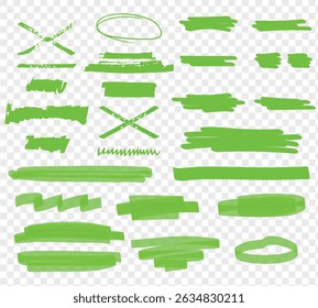 Marker highlight oval frame set. Hand drawn sketch Doodle highlight line. Highlighting text and important objects. Round scribble frames. Stock vector illustration on transparent background.