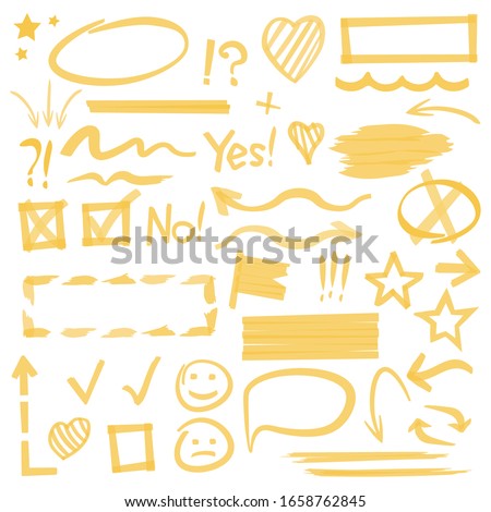 Marker highlight. Selection borders frames arrows vector hand drawn colored collection