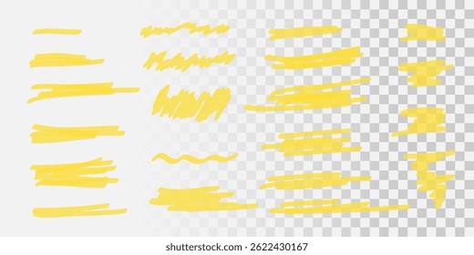 Marker Highlight Stroke Set on Transparent and White Background for Notes, Underlines, Annotations, and Text Emphasis in Digital Projects and Graphic Design. Vector Illustration. - Powered by Shutterstock - Get 15% off with code: PIKWIZARD15