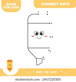 Marker highlighter character. Connect dots for kids. Dot to dot educational game. Activity worksheet. Vector Illustration.