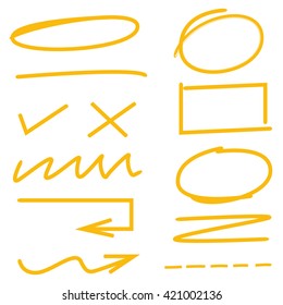 marker highlighter elements, arrows, circle mark, tick marks