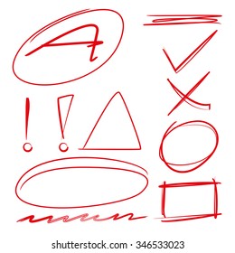 marker and highlighter elements, check mark, circles