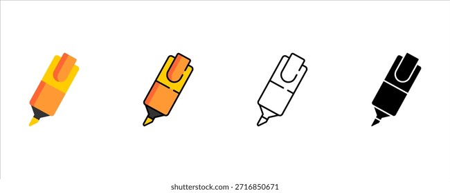 Conjunto de iconos de resaltador de marcador para útiles escolares