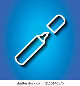Marker, highlighter simple icon. Flat desing. White icon with shadow on blue background.ai