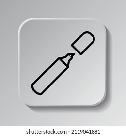Marker, highlighter simple icon. Flat desing. Black icon on square button with shadow. Grey background.ai