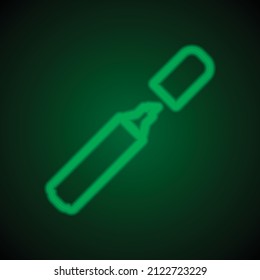 Marker, highlighter simple icon. Flat desing. Green neon on black background with green light.ai