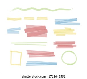 marker highlighter. stripes lines dividers circle shapes marker frames for announcements vector hand drawn curves colorful pencil graphics