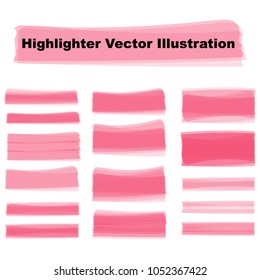 Marker Highlighter Strokes Design. Creative Illustration of Stain Strokes. Hand Drawn Highlight Marker Lines. Brushes Stripes. Isolated Vector. Abstract Colorful Graphic Stylish Elements.  