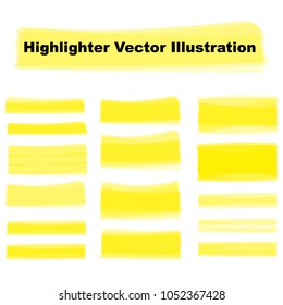 Marker Highlighter Strokes Design. Creative Illustration of Stain Strokes. Hand Drawn Highlight Marker Lines. Brushes Stripes. Isolated Vector. Abstract Colorful Graphic Stylish Elements.  