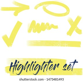 Marker Highlighter Strokes Design. Creative Illustration of Stain Strokes. Hand Drawn Highlight Marker Lines. Brushes Stripes. Isolated Vector. Abstract Colorful Graphic Stylish Elements.