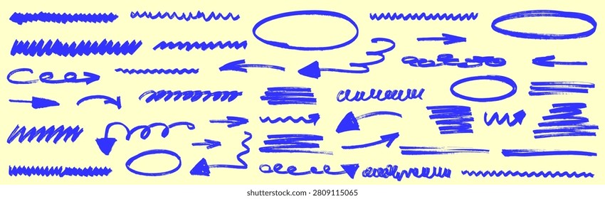 Marker highlights and hand drawn arrows give these pen sketches a vivid, expressive feel. Bold pencil lines and drawn underlines add natural emphasis to every stroke.