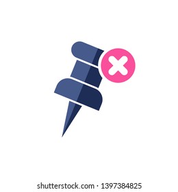 Marker icon with cancel sign. Push pin icon and close, delete, remove symbol 