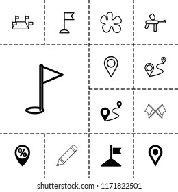 Marker icon. collection of 13 marker filled and outline icons such as flag, distance, location, paintball, locations, gold flag. editable marker icons for web and mobile.