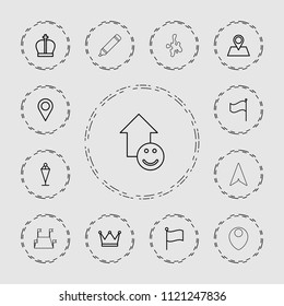 Marker icon. collection of 13 marker outline icons such as flag, location, location pin, crown, paintball, arrow up, locations. editable marker icons for web and mobile.