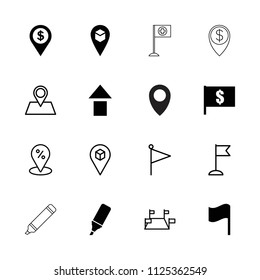 Marker icon. collection of 16 marker filled and outline icons such as flag with dollar, highlighter, dollar location, sale location. editable marker icons for web and mobile.