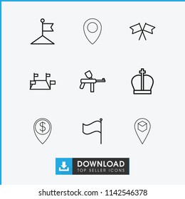 Marker icon. collection of 9 marker outline icons such as flag, paintball, locations, crown, location. editable marker icons for web and mobile.