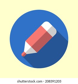 Marker icon. Flat long shadow design. Back to school icons series.