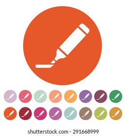 The marker icon. Highlighter symbol. Flat Vector illustration. Button Set