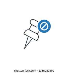 Marker icon with not allowed sign. Push pin icon and block, forbidden, prohibit symbol 