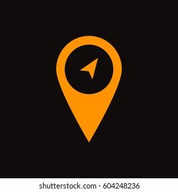 Marker icon. Orange icon on black background