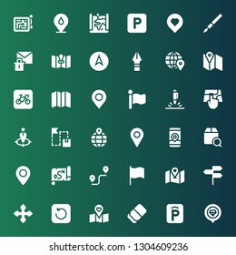 marker icon set. Collection of 36 filled marker icons included Placeholder, Parking, Eraser, Refresh, Direction, Directions, Flag, Route, Map, Pin, Localize, Gps, Location, Position